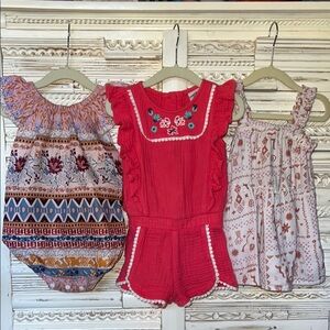 Pink and Red Ruffled Boho Kids Romper Bundle